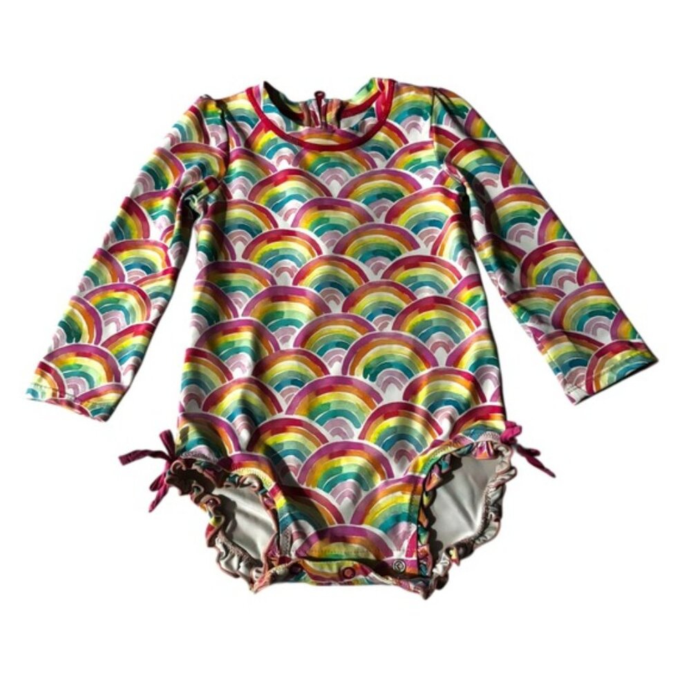 Hatley Baby Rash Guard Swimsuit 12-18 M Rainbow Print Long Sleeve Easy Change